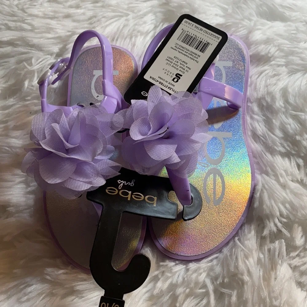bebe Girls Iridescent Lavender Floral Jelly Sandals